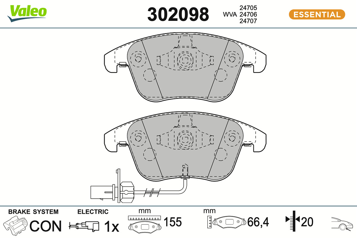 Jeu de 4 plaquettes de frein VALEO ref. 302098